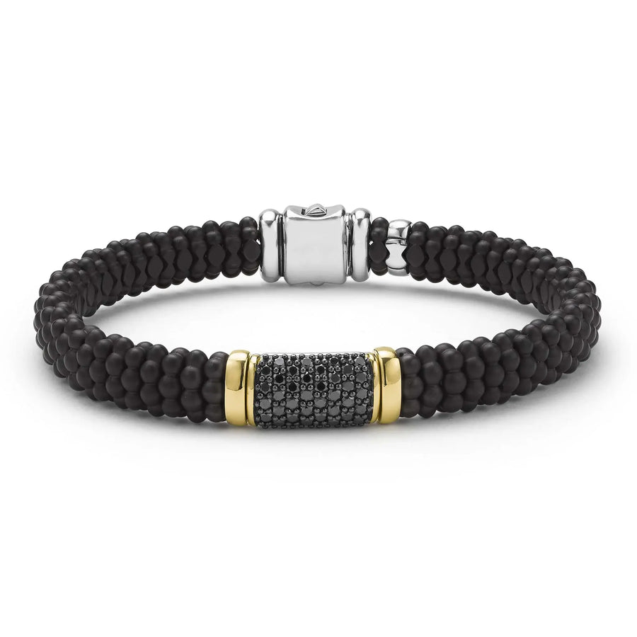 Black Caviar Anthem Diamond 9mm Station Bracelet in Sterling Silver, 18K Yellow Gold, and Matte Ceramic Size Small