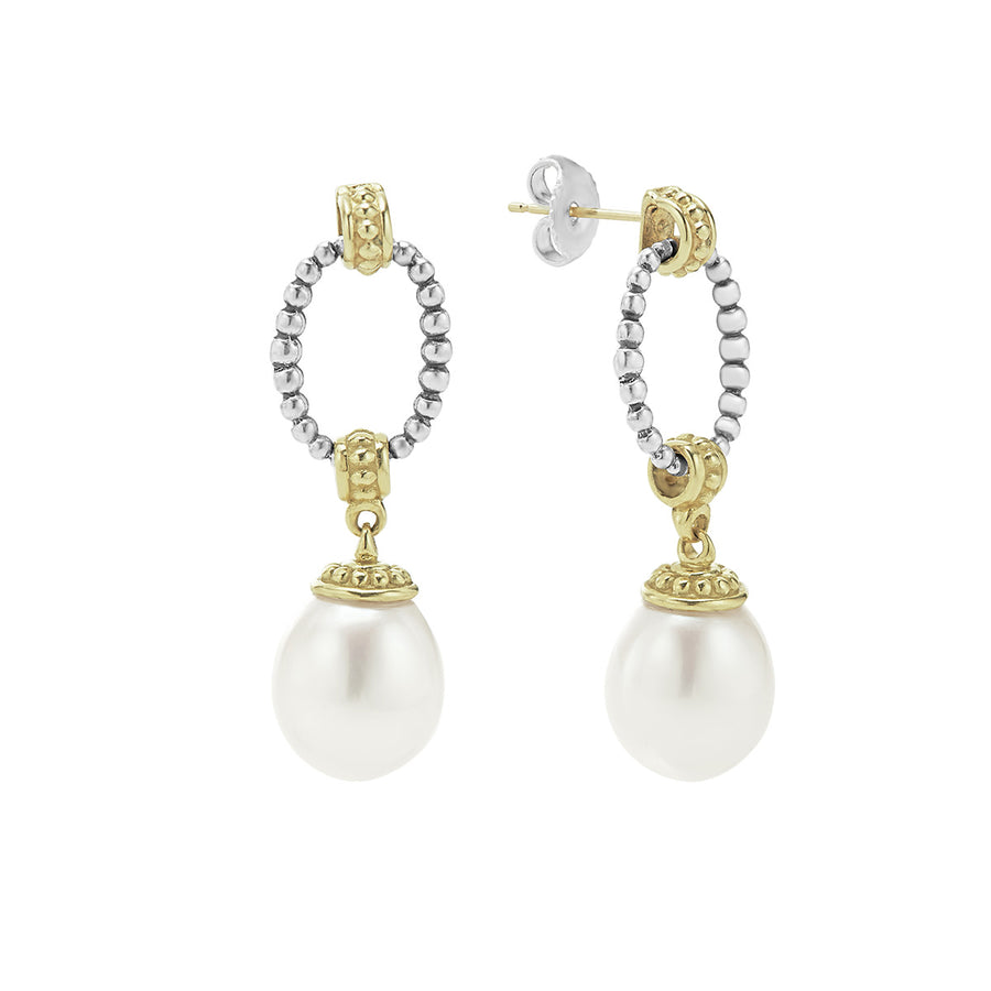 Luna Pearl Drop Earrings in 18K Yellow Gold and Sterling Silver