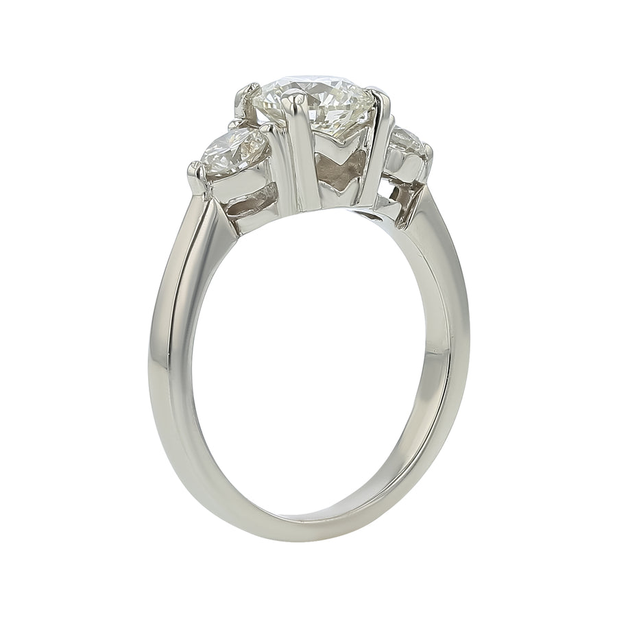 1.00ct Round Brilliant Diamond and 0.42ct Diamond 3 Stone Ring in Platinum, size 5.25