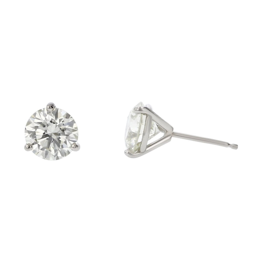 2.40ct Fire & Ice Round Brilliant Diamond 3 Prong Stud Earrings in 18K White Gold