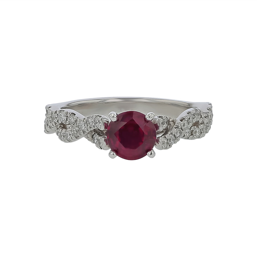 1.08ct Mozambique Ruby and 0.36ct Diamond Woven Ring in 18K White Gold, Size 6.5
