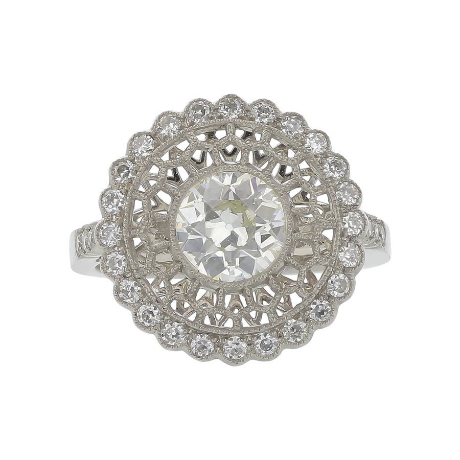 1.17ct Round Diamond and 0.42ct Halo Ring in Platinum, Size 6.5