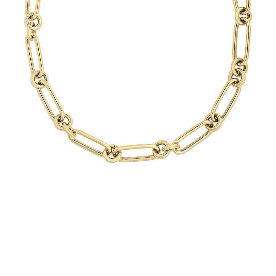 Alternating Rectangle and Round Link 18" Chain Necklace in 18K Yellow Gold