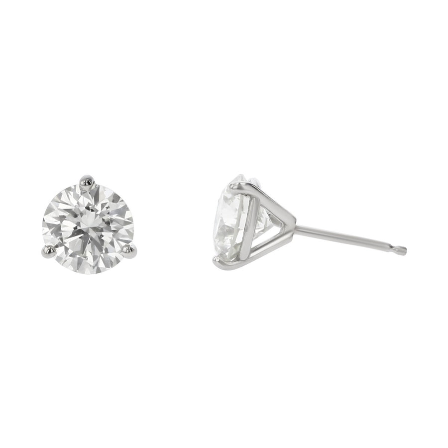 1.77ct Round Brilliant Diamond 3 Prong Stud Earrings in 14K White Gold