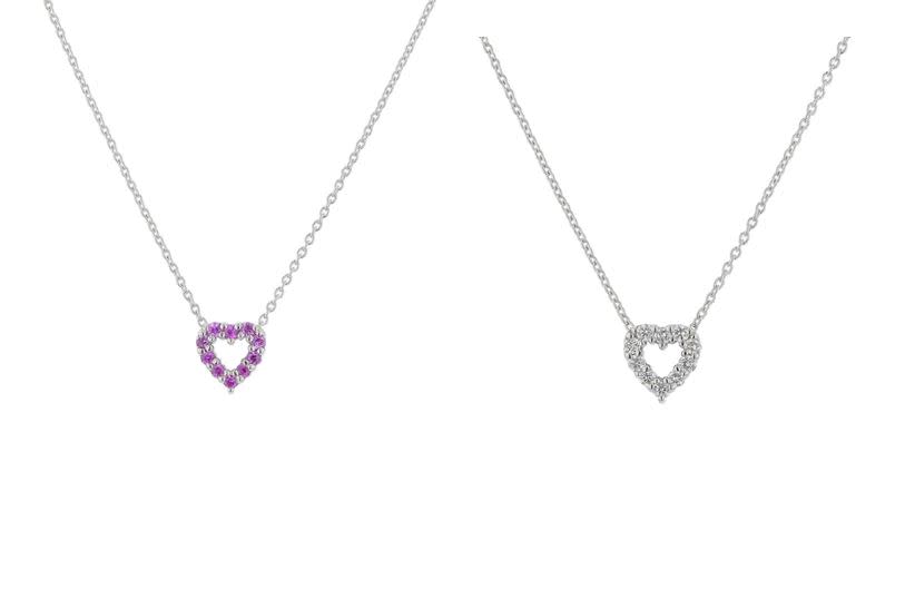 Tiny Treasures 0.10ct Diamond and 0.10ct Pink Sapphire Reversible Heart Pendant in 18K White Gold, 18" chain