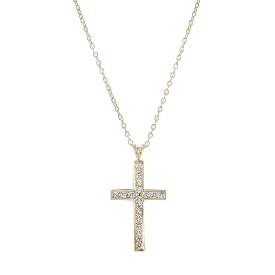 0.36ct Diamond Cross Pendant on Chian in 18K Yellow Gold, 16" chain