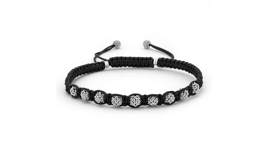 Anthem Black Macrame Caviar Ball Rope Bracelet in Sterling Silver, Size 8