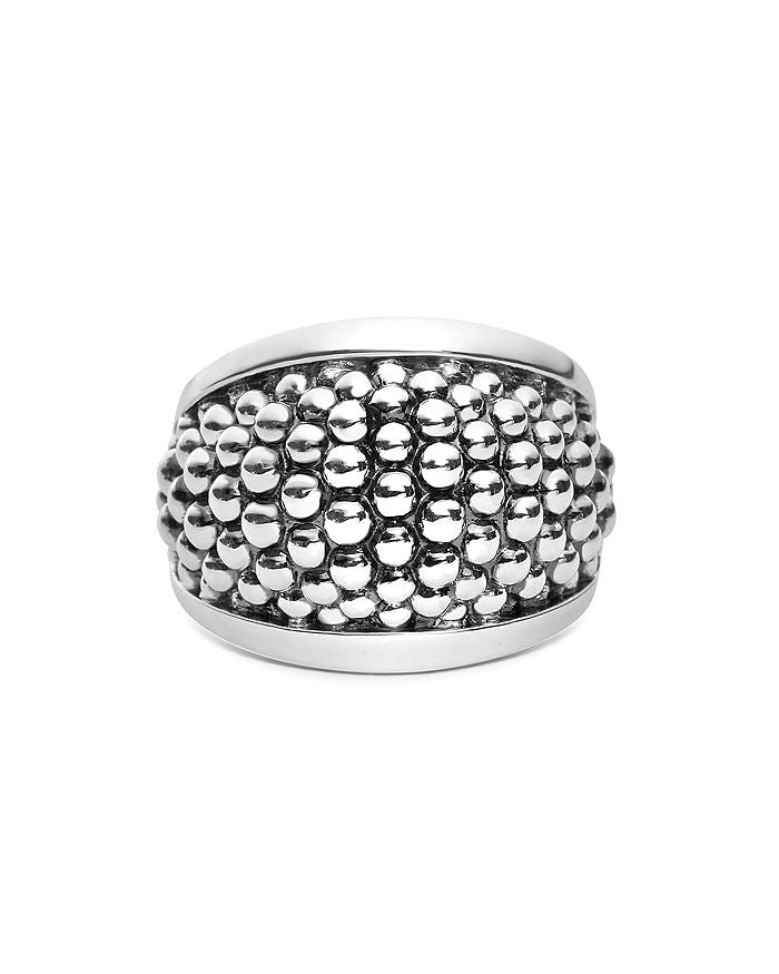 Caviar Tapered Dome Ring in Sterling Silver Size 8
