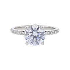 Mod Classic 0.33ct Diamond French Cut 3/4 Shank Semi-Mount Ring in Platinum and 18K White Gold for 2.0ct Round Center, Size 6