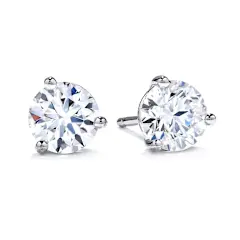 0.47-0.55ct Round Brilliant Diamond 3 Prong Stud Earrings in 18K White Gold