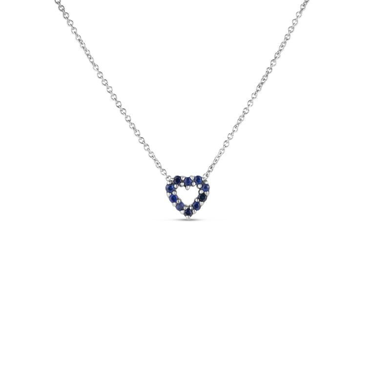 Tiny Treasures 0.10Ct Diamond and 0.10Ct Sapphire Reversible Heart Pendant on Chain in 18k White Gold, 18" chain