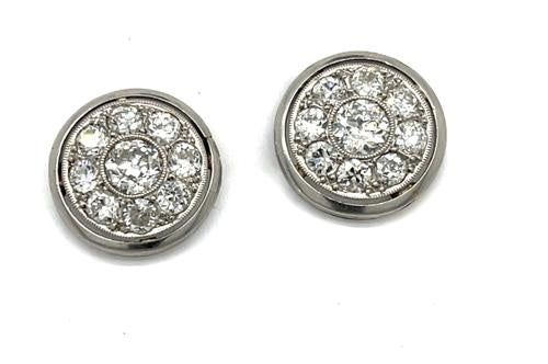 Art Deco 2.20ct Diamond Halo Earrings in Platinum and 18K Yellow Gold with Screw Backs Circa 1930