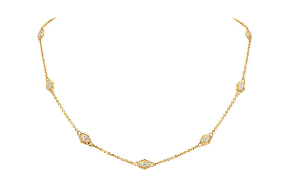 Secret Garden Diamond Station Necklace in 18K Yellow Gold, 17in