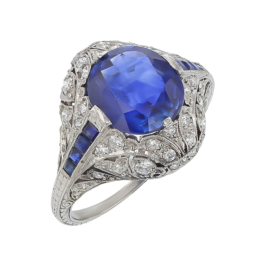 3.78ct Sapphire and 0.68ct Diamond 1920's Art Deco Ring in Platinum Size 8