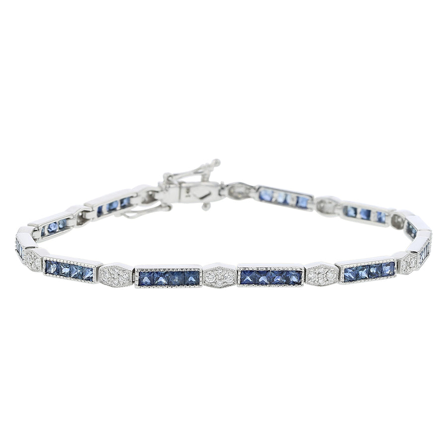 4.84ct Sapphire and 0.47ct Diamond Alternating Bracelet in 14K White Gold, 7in