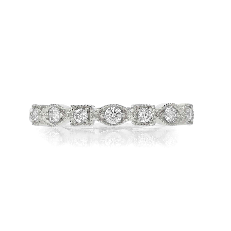 Alternating Square and Marquise Box Diamond Wedding Band in 14K White Gold