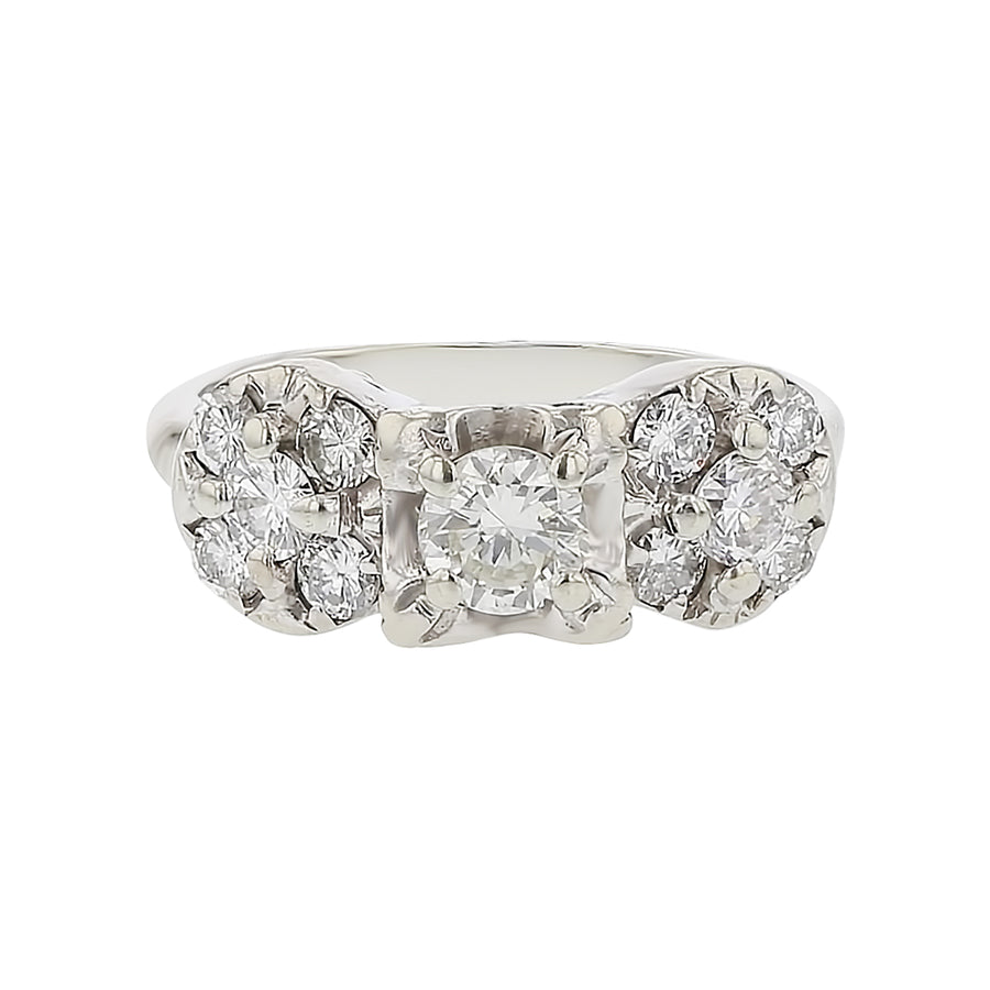 0.40ct Full Cut Diamond and 0.86ct Full Cut Diamond 1960's Ring in 10K White Gold, size 5