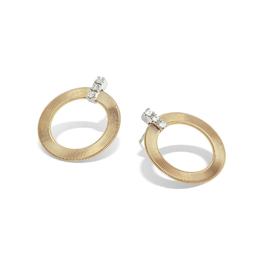 18K Yellow Gold and Diamond Front Facing Hoops