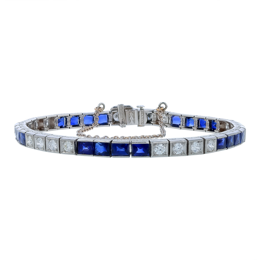 6.65ct Sapphire and 2.00ct Diamond Alternating Line Bracelet in Platinum, 7"