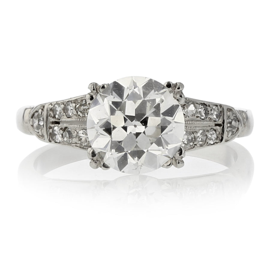 1.68ct Old European Cut Diamond and 0.16ct Diamond Art Deco Ring in Platinum