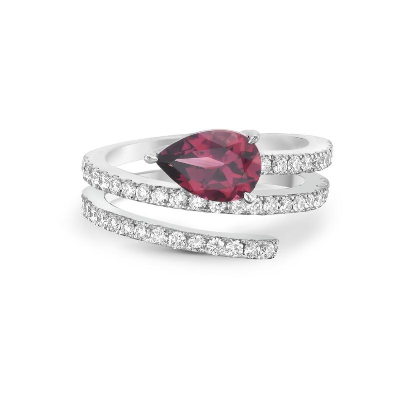 Pastel 1.49ct Garnet and 0.67ct Diamond Wrap Ring in 18K White Gold, Size 6.5