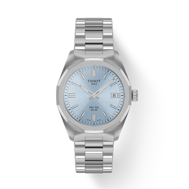 34mm PRC 100 Solar Watch with Ice Blue Dial in Stainless Steel, Bracelet