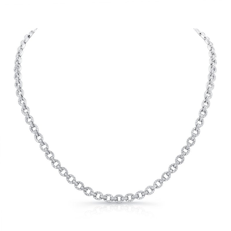 Bouquet 3.09ct Round Diamond Link Chain Necklace in 14K White Gold, 17"