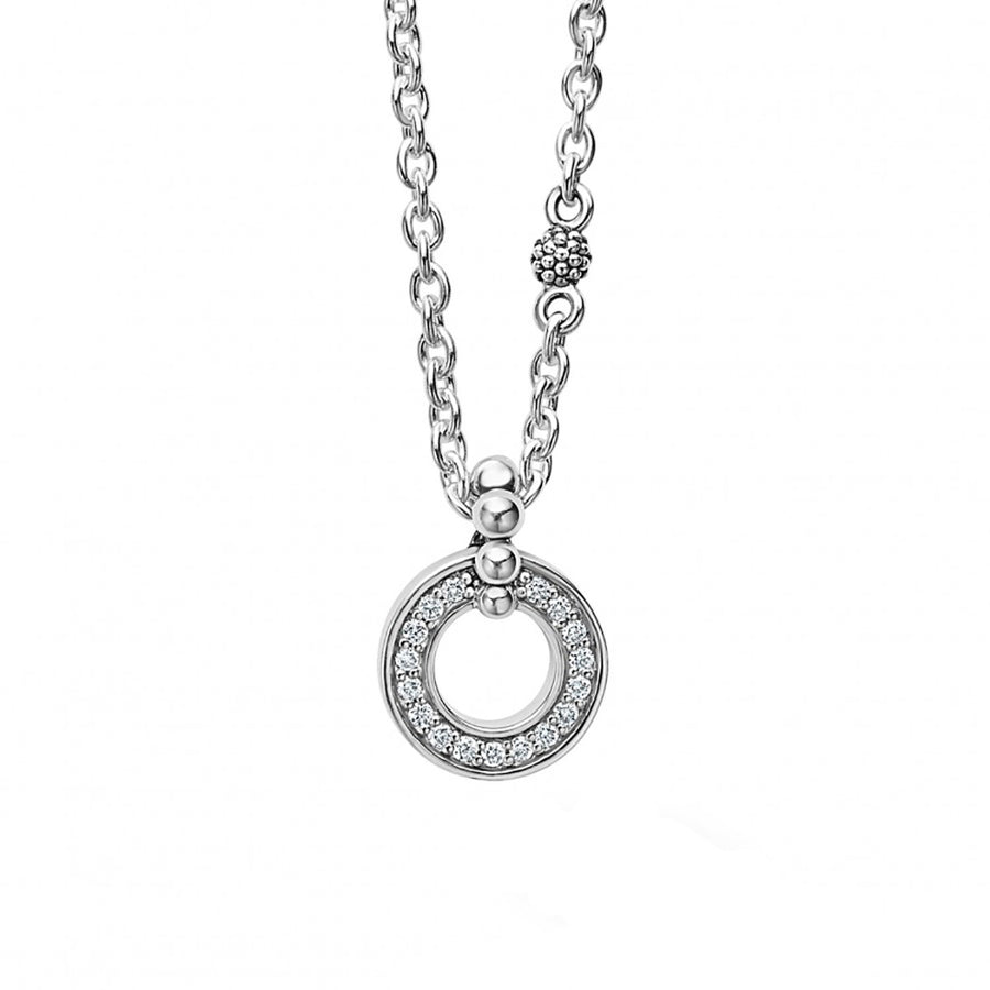 0.14ct Diamond Caviar Spark 11mm Circle Pendant in Sterling Silver, 16-18" chain