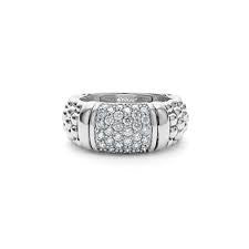 A Sterling Silver ring featuring a central diamond gemstone surrounded by smaller diamond accents, part of the Signature Caviar collection.