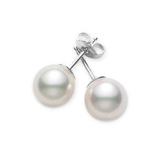 Everyday Essential 7.5-8mm AA Pearls Stud Earrings in 18K White Gold