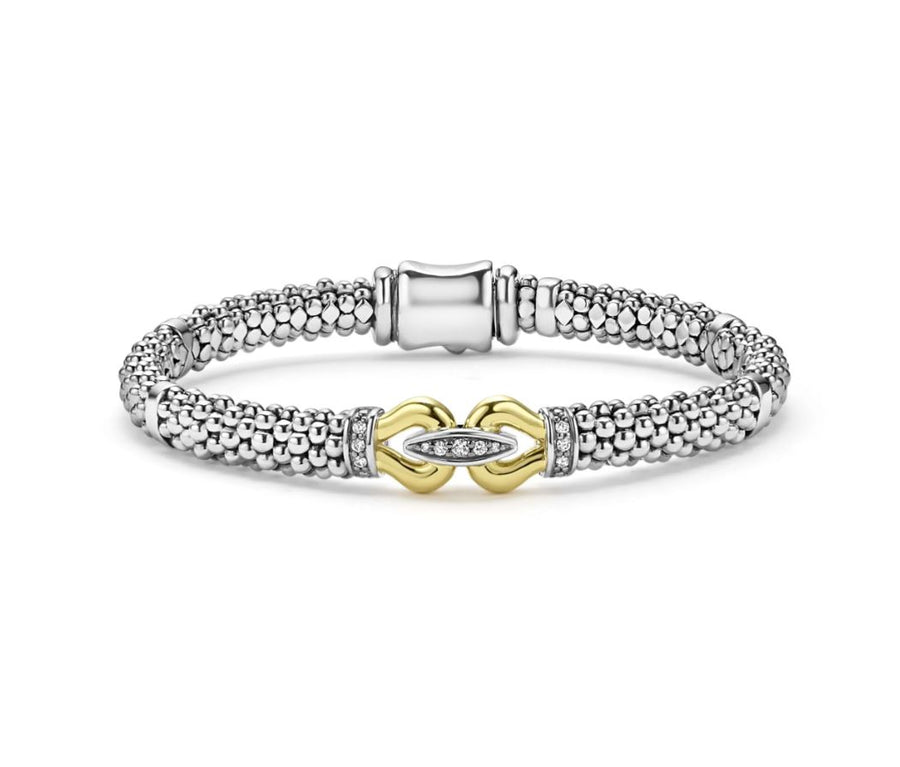 Derby 0.09ct Diamond Caviar Buckle Bracelet in 18K Yellow Gold and Sterling Silver, Size 6.5