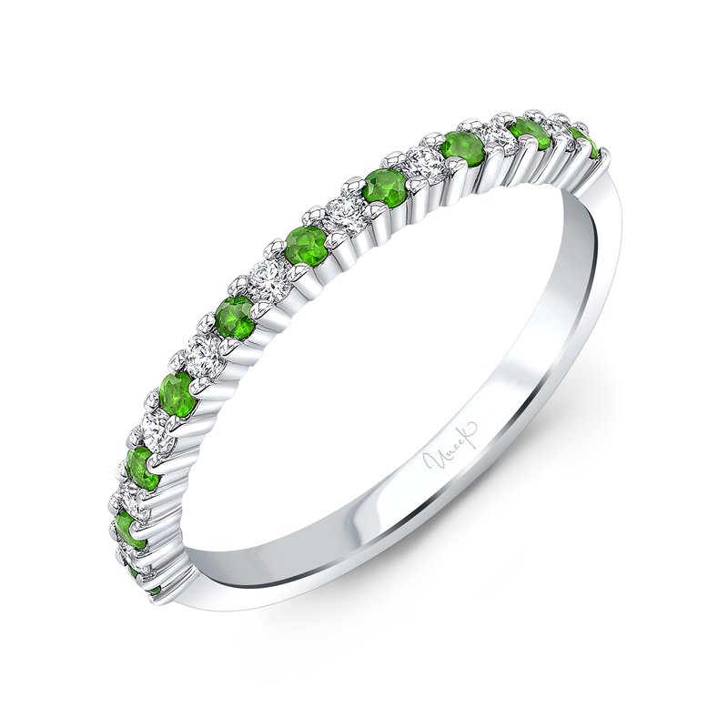 Precious 0.14ct Emerald and 0.14ct Diamond Partway Band in 14K White Gold, 6.5