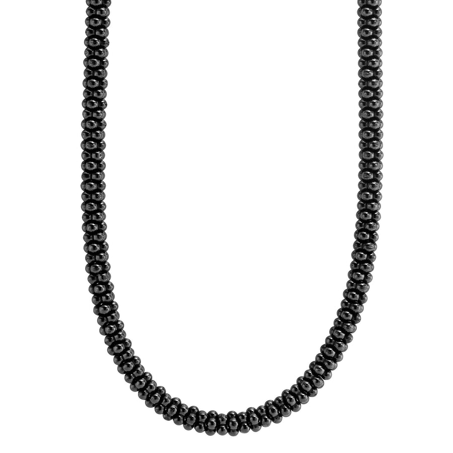 Black Caviar Rope Necklace in 18K Yellow Gold Sterling Silver and Ceramic 18"
