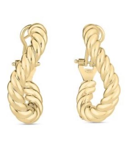Designer Gold Twisted Hoop Earrings in 18K Yellow Gold