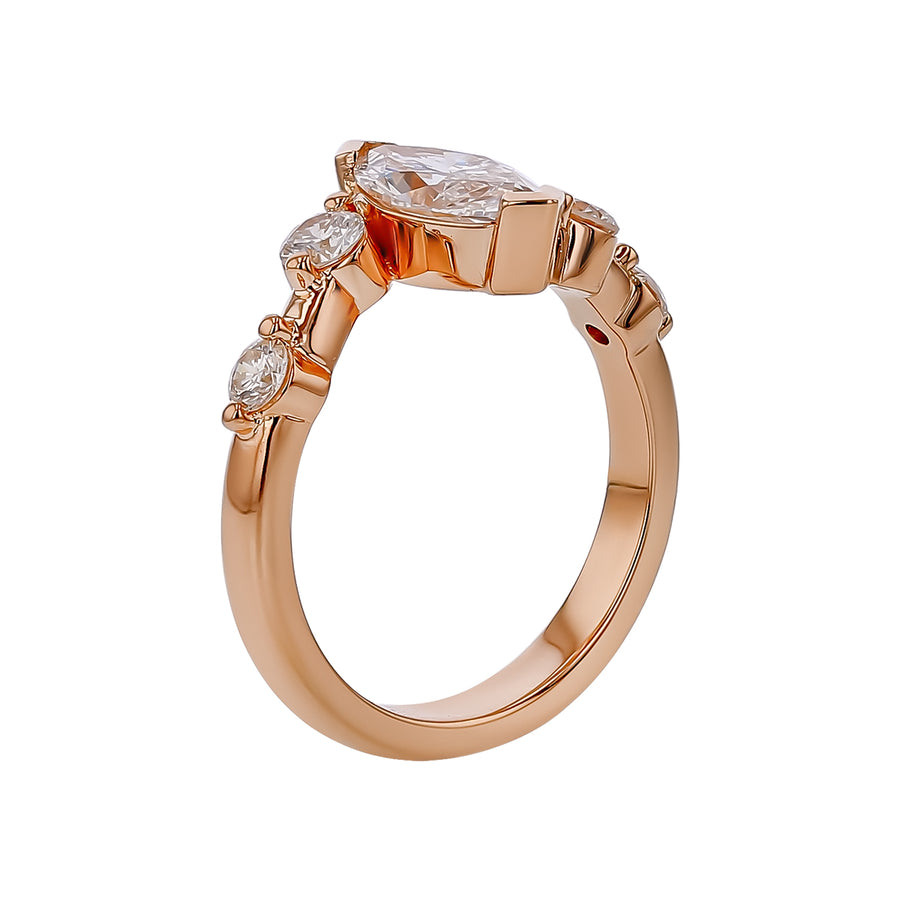 0.43ct Diamond Semi-Mount Ring in 18K Yellow Gold for 1.10ct Marquise Diamond, size 6