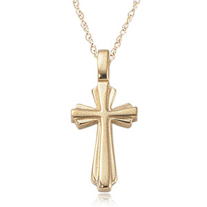 Double Layer Cross Pendant in 14K Yellow Gold without Chain