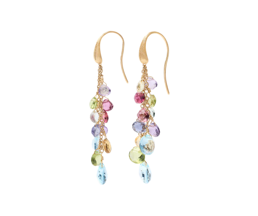 Paradise Multi Color Stone Drop Earrings in 18K Yellow Gold