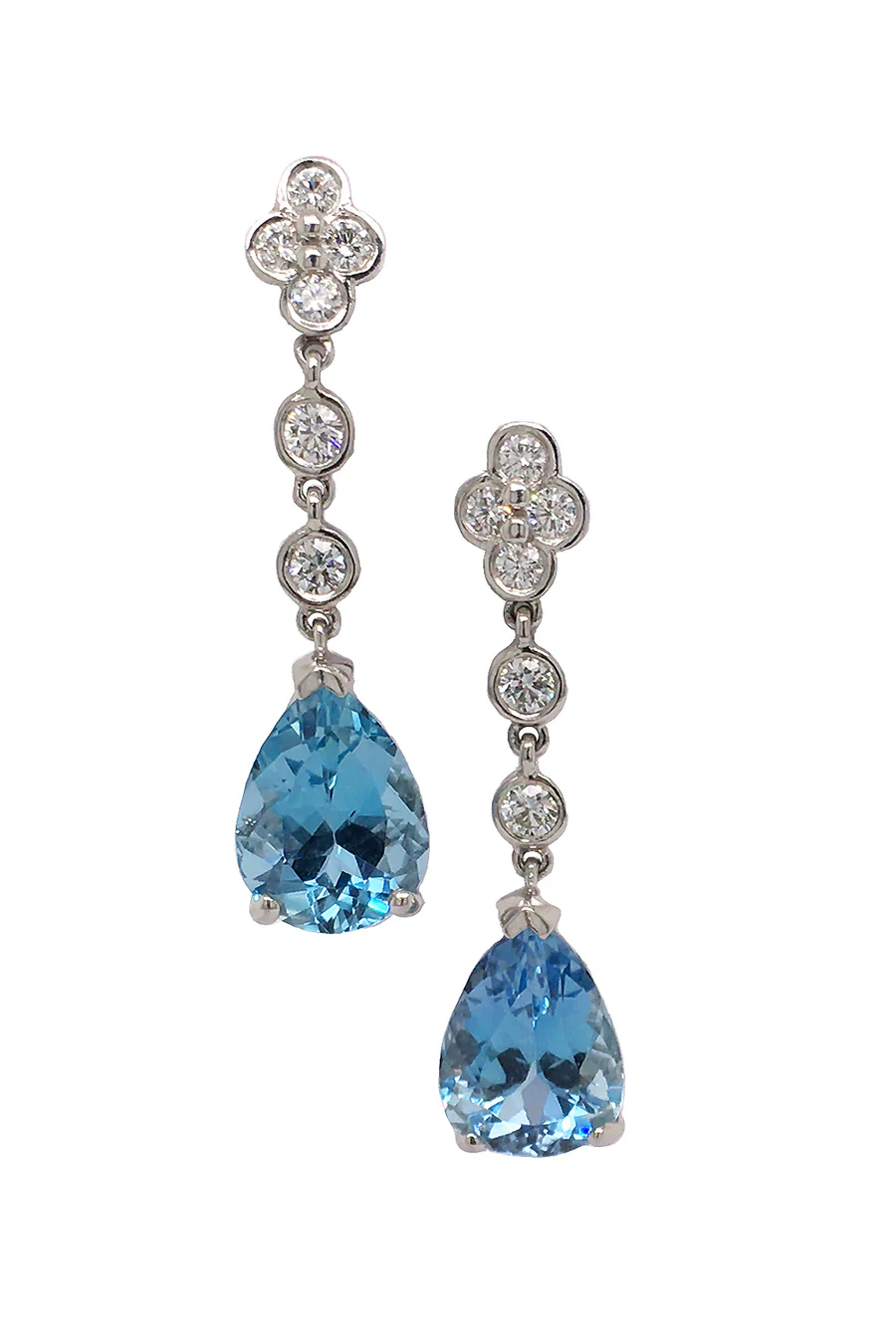 3.64ct Pear Shape Aquamarine and 0.36ct Diamond Drop Earrings in Platinum