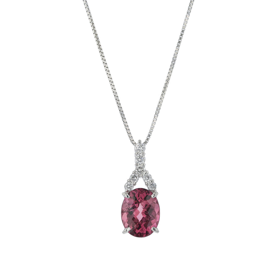 3.26ct Oval Tourmaline and 0.27ct Diamond Pendant in 18K White Gold, 17.5" chain