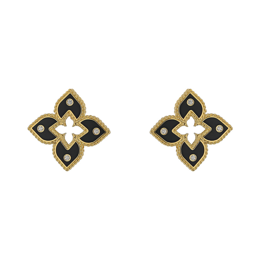 Venetian Princess 0.04ct Diamond Stud Earrings in 18K Yellow Gold and Black Enamel