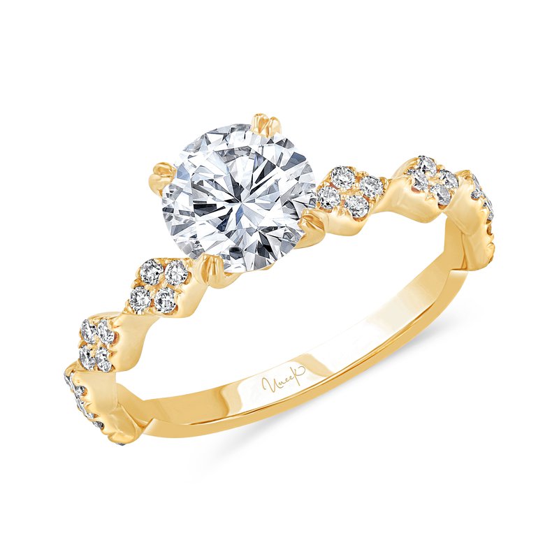 Diamond Semi-Mount Ring in 14K Yellow Gold for Round Center, Size 6.5