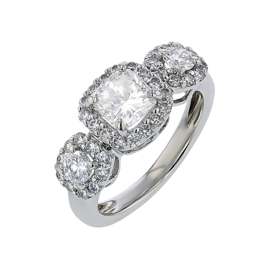 2.14ct Cushion and Round Diamond Cluster Ring in Platnium, size 5