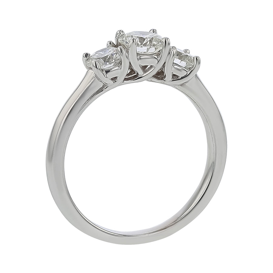 0.55ct Round Brilliant Diamond and 0.60ct Round Brilliant Diamond 3 Stone Ring in 18K White Gold, size 6.5