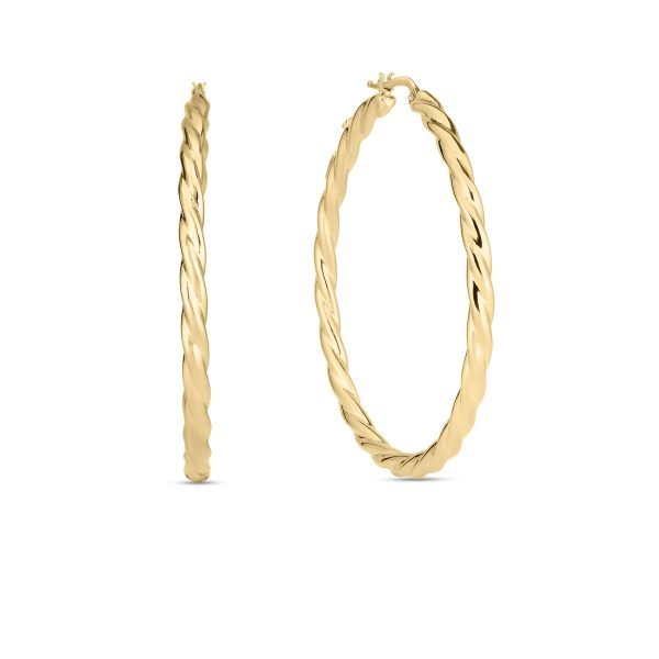 Designer Gold Twisted Hoop Earrings in 18K Yellow Gold, Medium