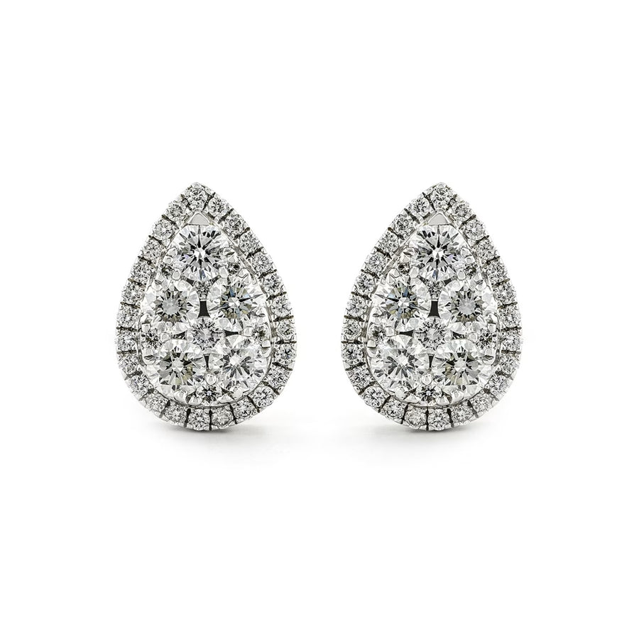 1.23ct Diamond Pear Halo Stud Earrings in 14K White Gold