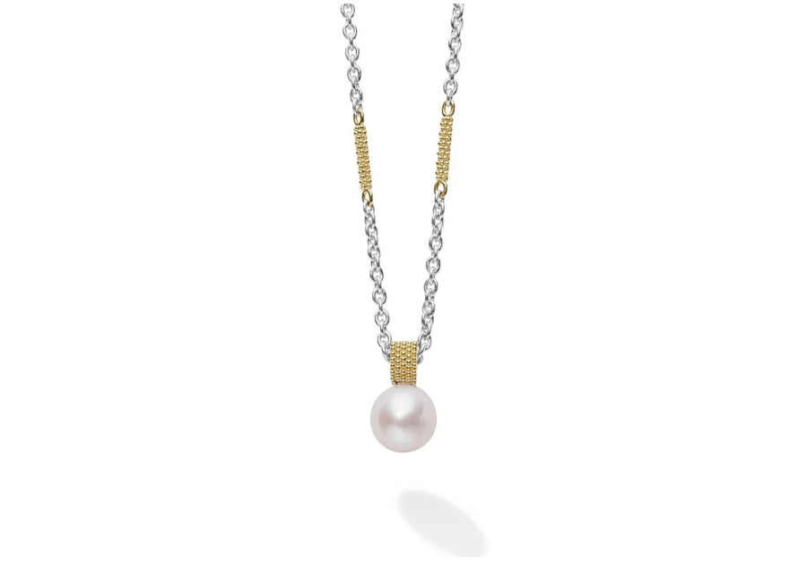 Luna Pearl Pendant in 18K Yellow Gold and Sterling Silver, 16-18" chain