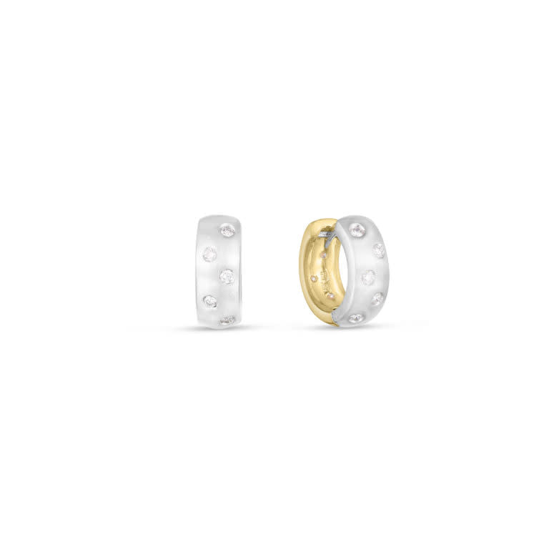 Diamond Reversible Hoops in 18k Yellow and White Gold
