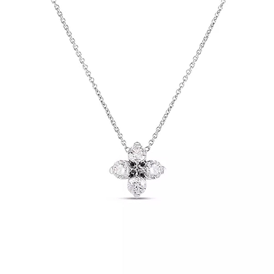 Love in Verona 0.55ct Diamond Flower Necklace in 18K White Gold, 18"