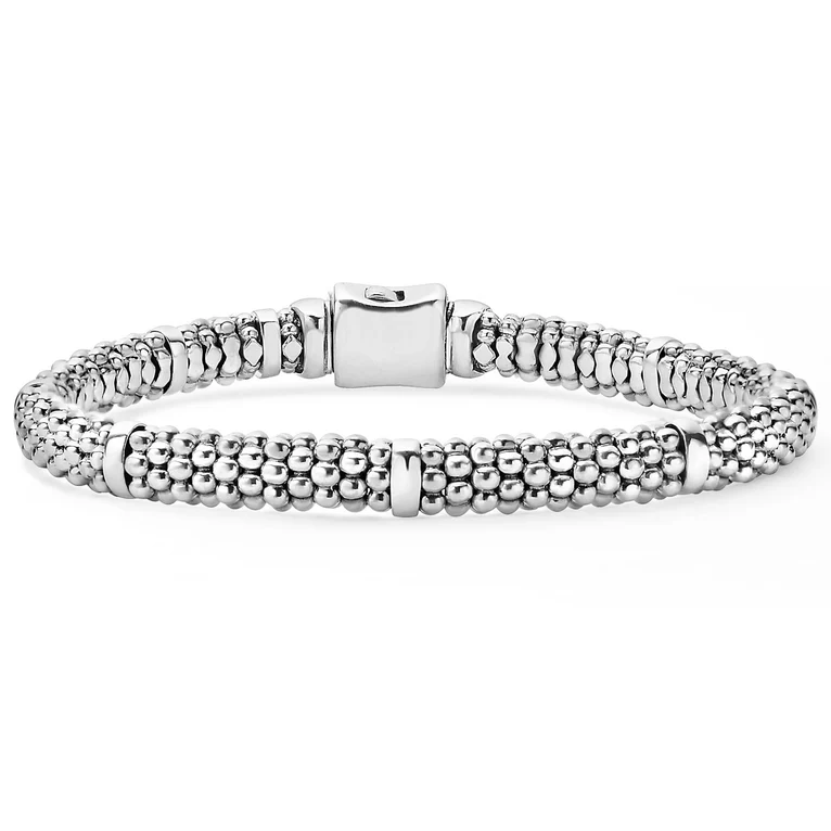 Signature Caviar 6mm Station Rope Bracelet in Sterling Silver, size 7.5