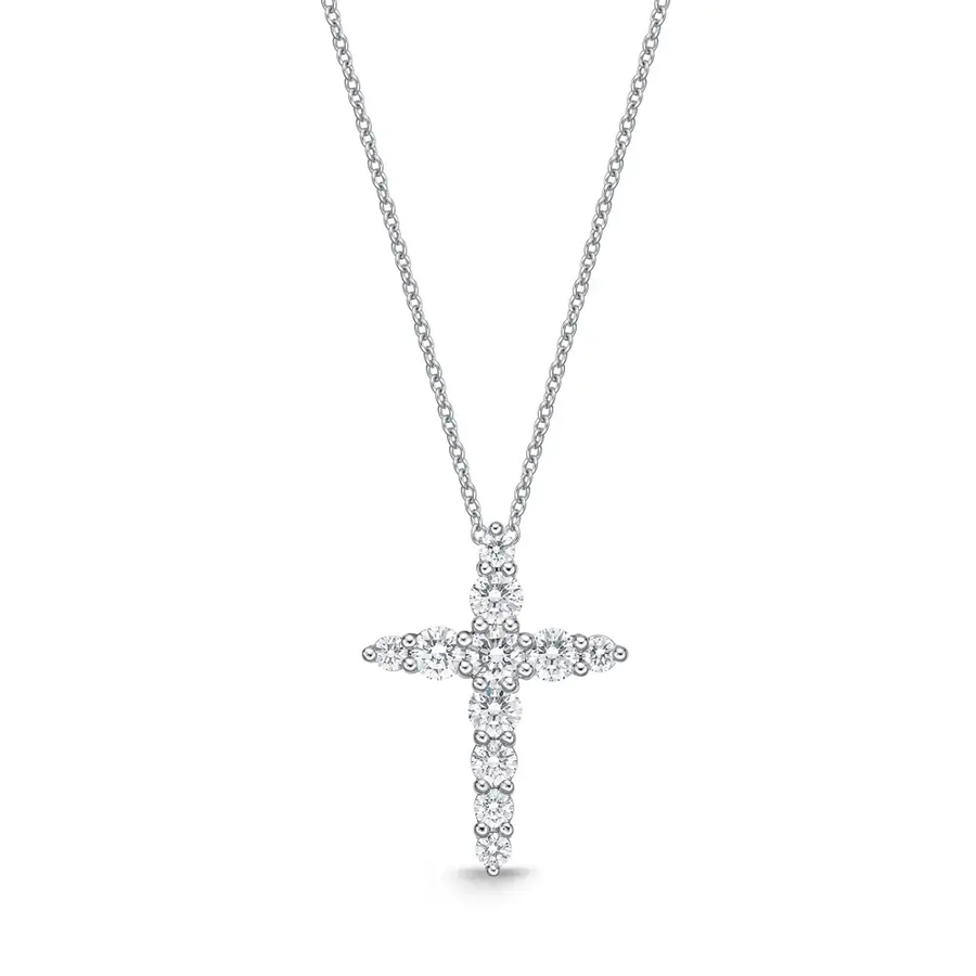0.36-0.42ct Diamond Graduated Cross Pendant in 18k White Gold, 18" chain